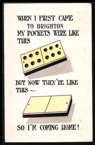 AK Zwei Dominosteine, einer mit Sechserpasch, der andere leer