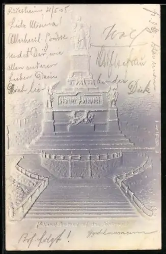 Präge-Airbrush-AK Niederwald, Nationaldenkmal mit Umgebung