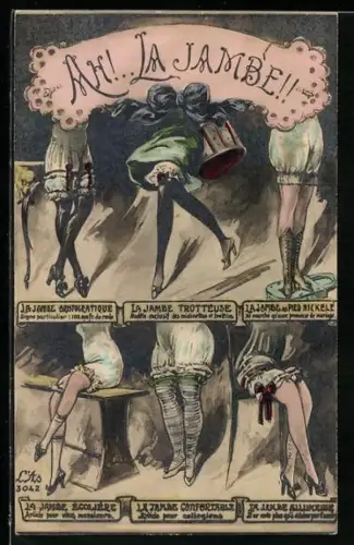 AK Bewundernde Darstellung verschiedener Damenbeine