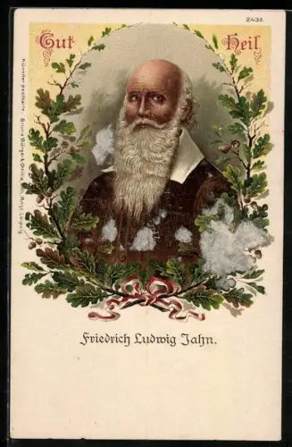 AK Portrait von Friedrich Ludwig Jahn mit Schleife in Farben des Turner-Bundes