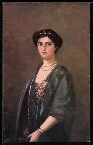 AK Porträt Kaiserin Zita von Österreich mit Perlenkette