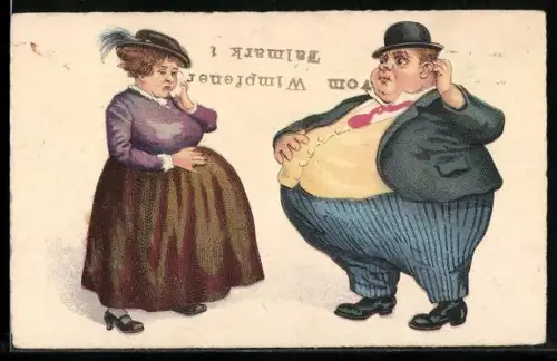 AK Ein übergewichtiges Pärchen steht voreinander