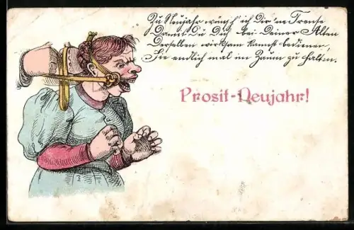 AK Frau bekommt einen Maulkorb umgelegt