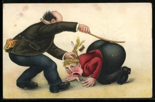 AK Frau bekommt von einem Mann den Hintern versohlt
