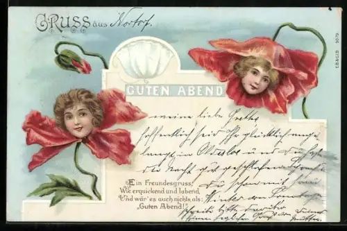 AK Kinderköpfe erwachsen aus Mohnblüten