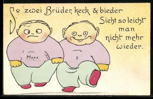 AK Zwei dicke Männer mit untergehakten Armen, So zwei Brüder, keck & bieder, sieht so leicht man nicht mehr wieder