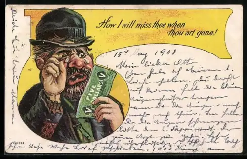 AK Mann mit Bowler weint einem Fünfdollarschein nach