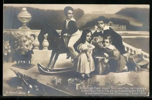 AK Erzherzoge Franz Joseph, Ferdinand Max, Carl Ludwig u. Erzherzoging Marie Pia