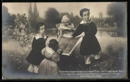 Künstler-AK Erzherzöge Franz Josef, Ferdinand Max, Karl Ludwig u. Erzherzogin Anna Maria Pia 1836
