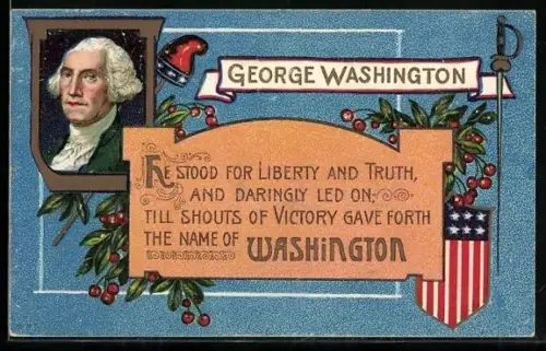 Präge-AK Portrait von George Washington mit Degen im Passepartout