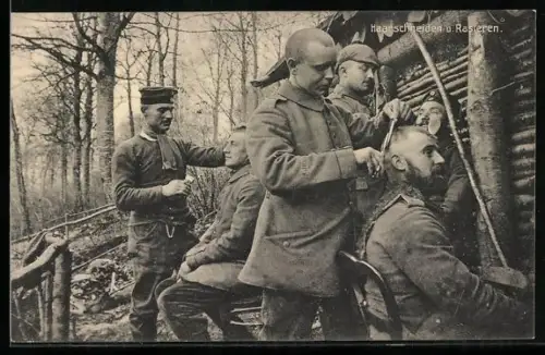 AK Mannschaftssoldaten beim Haareschneiden und Rasieren