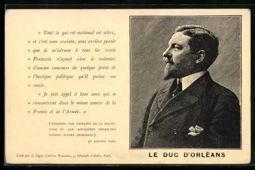 AK Portrait du Duc d`Orléans