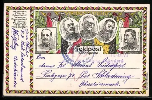 AK Portraits diverser Heerführer, darunter v. Straussenburg, v. Hötzendorf und Erzh. Jos. Ferdinand