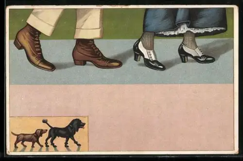 AK Schuhe von Mann und Frau, Pudel und Dackel, Erotik