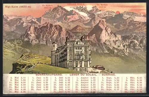 AK Rigi-Kulm, Mit Kl. Mythen, Glärnisch, Gr. Mythen während des Sonnenaufgangs