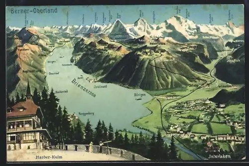 Künstler-AK Interlaken, Berner-Oberland, Haderkulm, Hotel mit Oberried, Böningen und Matten