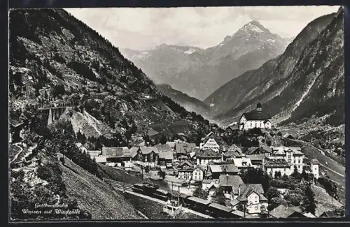 AK Wassen, Gotthardbahn mit Windgälle