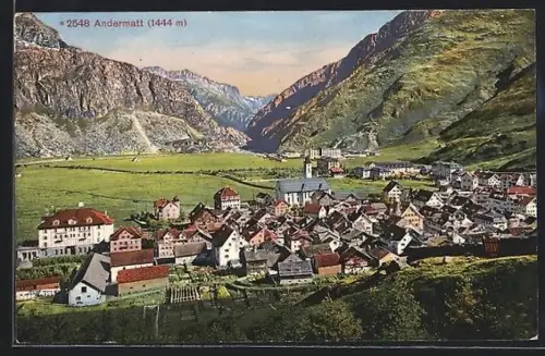 AK Andermatt, Teilansicht mit Gebirgspanorama