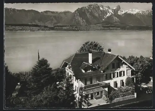 AK Hilterfingen am Thunersee, Hotel Schönau mit Stockhornkette