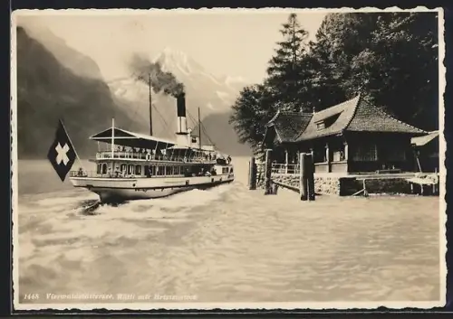 AK Rütli, Dampfschiff auf dem Vierwaldstättersee mit Bristenstock