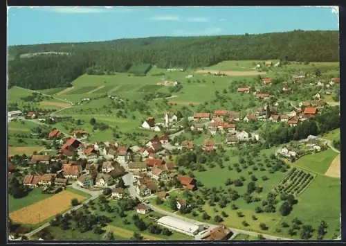 AK Hüttwilen, Flugzeugaufnahme des Ortes mit Umgebung