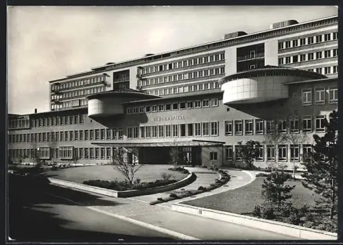 AK Basel, Aussenansicht des Bürgerspitals mit Grünanlagen