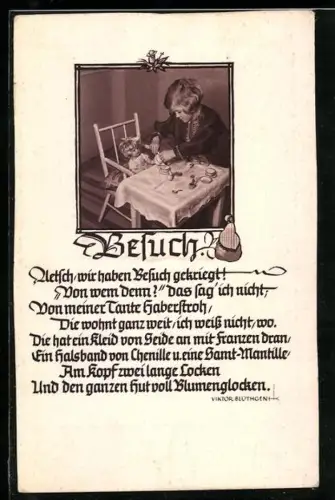 AK Kleines Mädchen spielt mit seiner Puppe