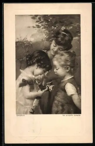 AK Drei Mädchen spielen mit einer Puppe