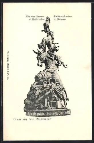 AK Bremen, Die vier Bremer Stadtmusikanten im Restaurant Ratskeller