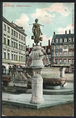 AK Leipzig, Mägdebrunnen, Hotel Wartburg
