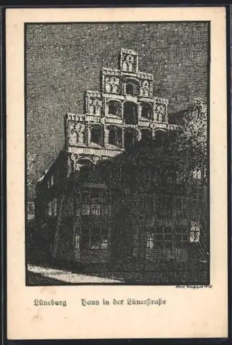 Künstler-AK Lüneburg, Haus in der Lünestrasse