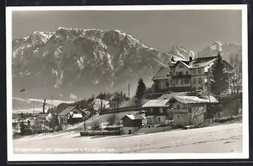 AK Oberaudorf, Blick auf Hotel Bergschlössle und Gebirgspanorama im Schnee