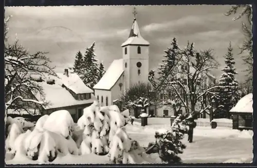 AK Dobel /Wildbad, Kirchenpanorama im Winter