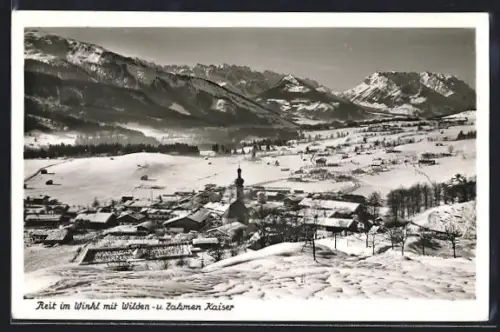 AK Reit im Winkl, Winteransicht mit Wilden- u. Zahmen Kaiser
