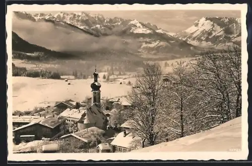 AK Reit i. Winkl, Winteransicht mit Bergpanorama