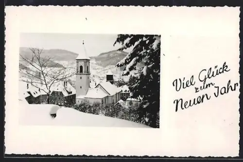 AK Ottenhöfen /Baden, Kirche im Winter, Neujahrsgruss