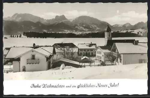 AK Hopferau /Allgäu, Ortsansicht im Winter, Weihnachts- u. Neujahrsgruss