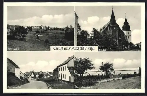 AK Arzfeld /Eifel, Matratzenwerk, Kirche, Strassenpartie, Teilansicht