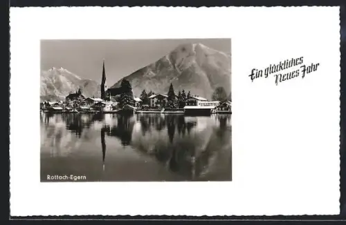 AK Rotach-Egern, Ortspanorama vom Wasser aus, Neujahrsgruss