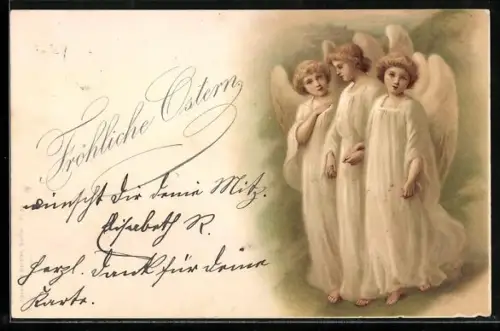 Lithographie Drei Osterengel, Ostergruss