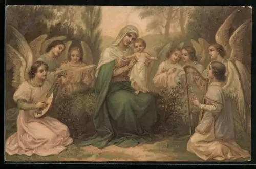 AK Weihnachtsengel bei Maria mit dem Jesuskind