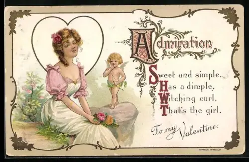 AK Mädchen und Amor nach dem Schuss, Valentinstag