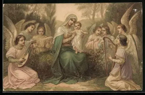 AK Weihnachtsengel bei Maria mit dem Jesuskind