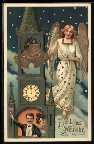 Präge-AK Neujahrsengel läutet die Glocken zum neuen Jahr
