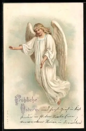AK Osterengel schwebt in den Wolken, Fröhliche Ostern
