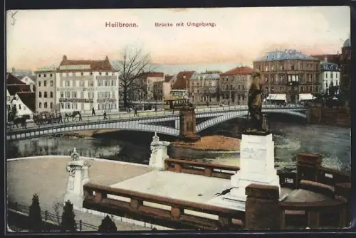 AK Heilbronn, Brücke mit Umgebung, Strassenbahn