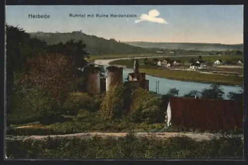 AK Herbede, Ruhrtal mit Ruine Hardenstein