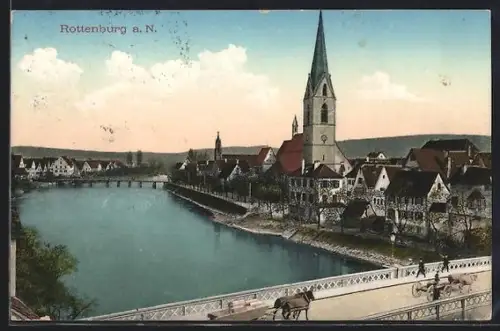 AK Rottenburg a. N., Stadtansicht mit Neckar und Kirche