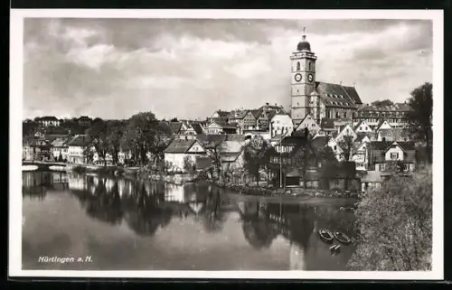 AK Nürtingen a. N., Stadtansicht mit Kirche und Neckar