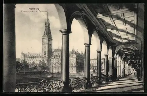 AK Hamburg, Alsterarcaden, Rathaus